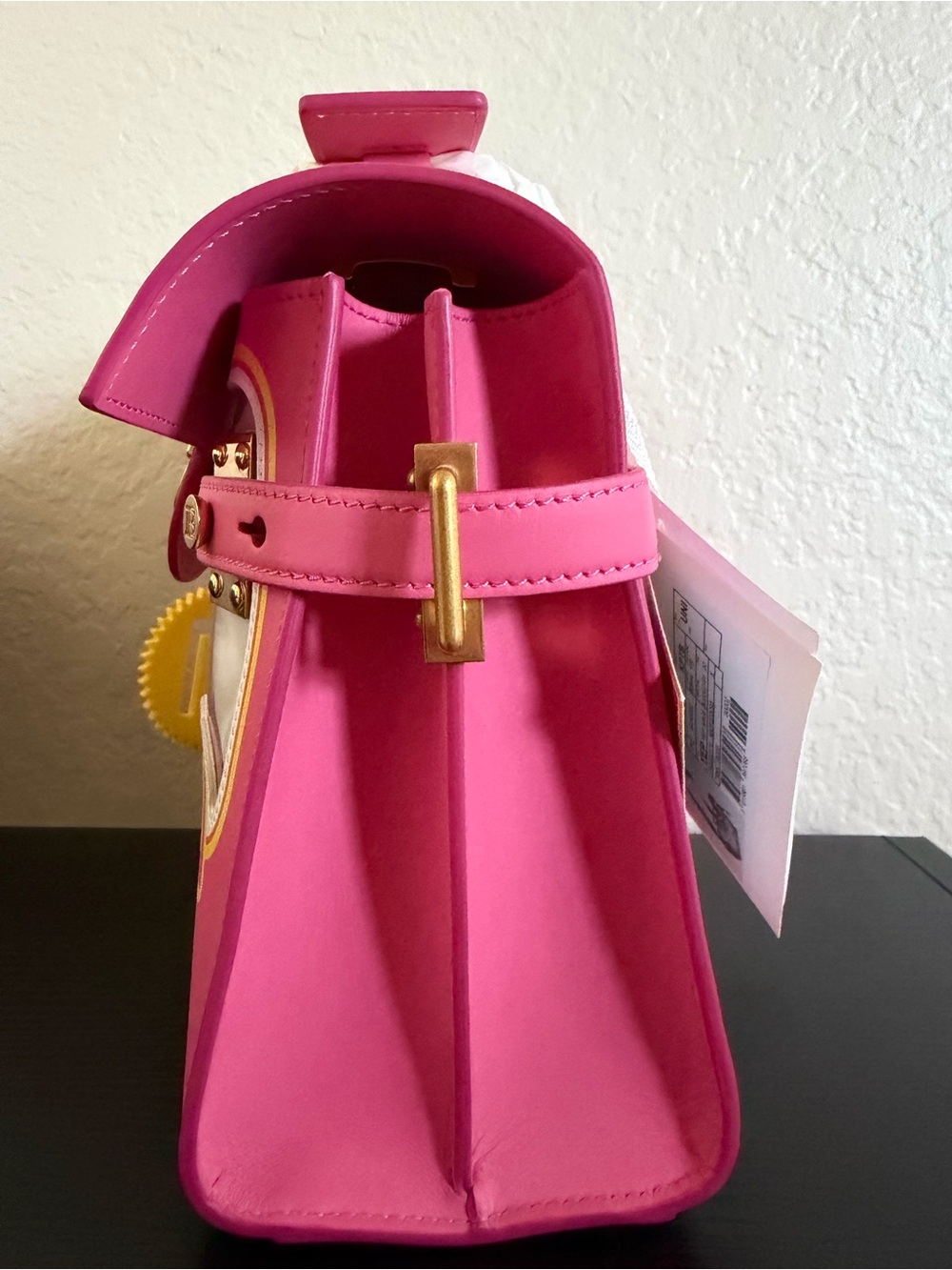 Balmain x BARBIE collab Pink and Yellow Logo Satchel with Gold Hardware - Picture 6 of 12